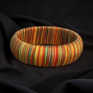 Chunky multicolor thread wrapped bangle bracelet